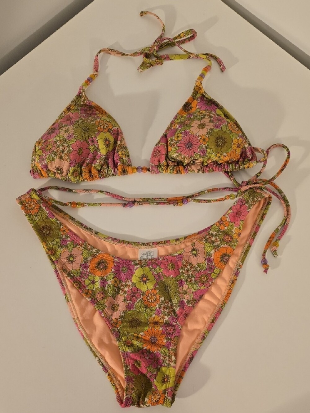 wild fable Pink Green Orange Floral String Bikini